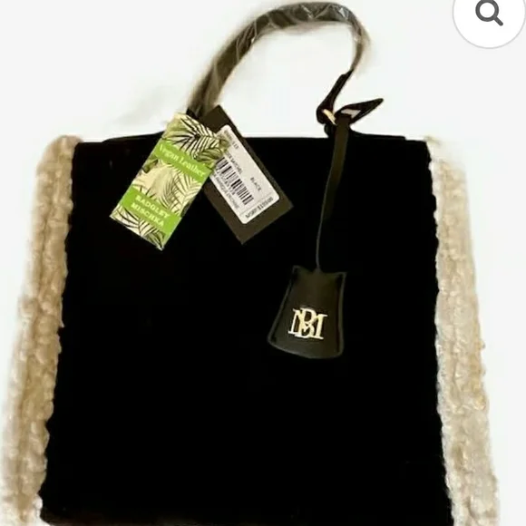 NWT! Badgley Mischka Black and Cream Sherpa Satchel